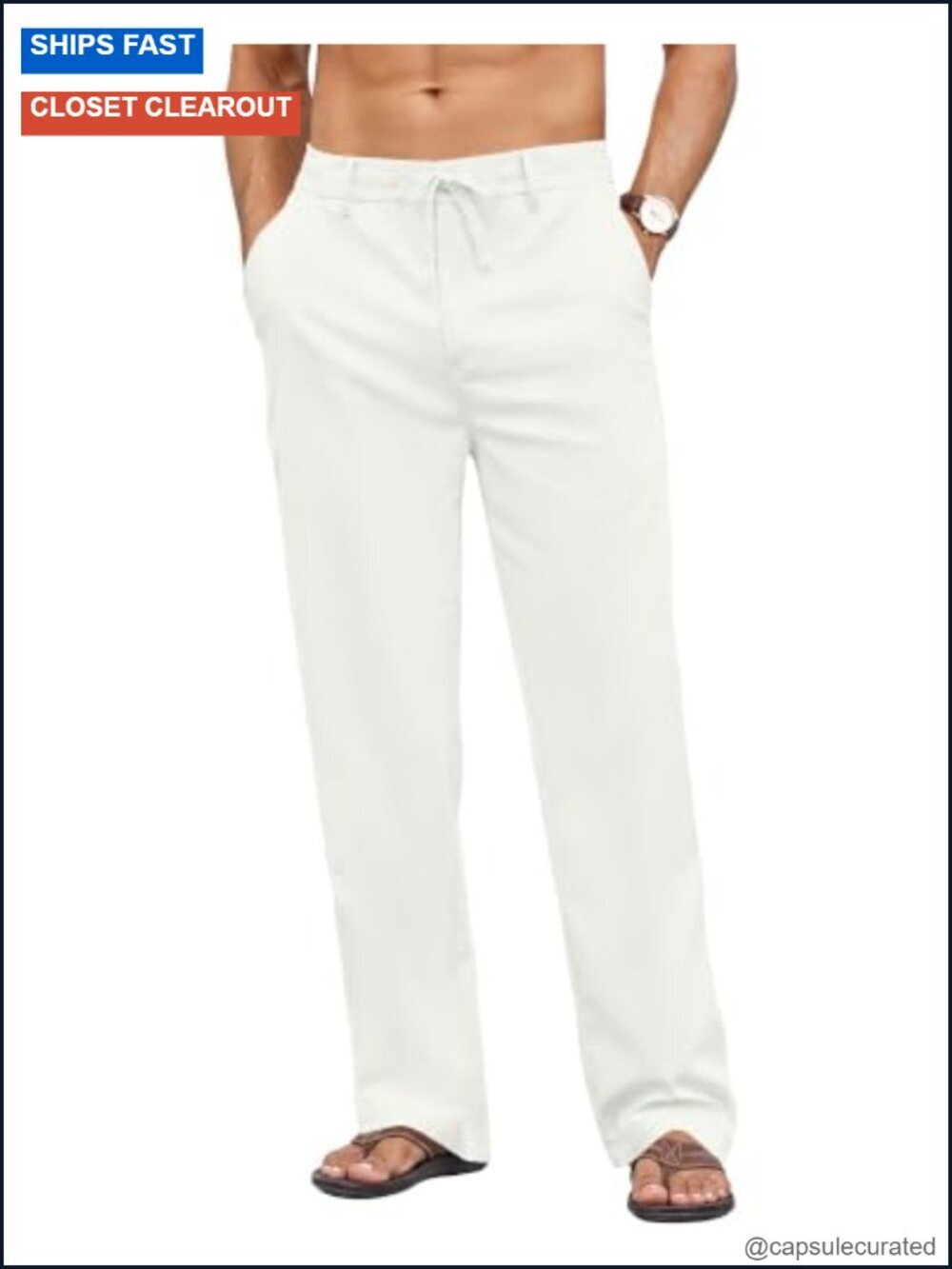 Linen Pants with Pockets Elastic Waist Drawstring Casual Beach Pants